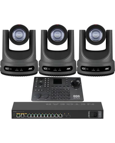 PTZOptics Move 4K 20x 3 Full Bundle | Kit 3x PTZ Caméra 20x Zoom + PTZOptics SUPERJOY Contrôleur + Netgear AV Line Switch