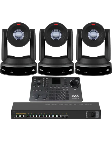 PTZOptics Move 4K 30x 3 Full Bundle | Kit 3x PTZ Caméra 30x Zoom + PTZOptics SUPERJOY Contrôleur + Netgear AV Line Switch