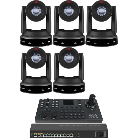 PTZOptics Move 4K 30x 5 Full Bundle | Kit 5x PTZ Caméra 30x Zoom + PTZOptics SUPERJOY Contrôleur + Netgear AV Line Switch