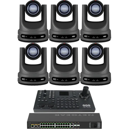 PTZOptics Move 4K 12x 6 Full Bundle | Kit 6x PTZ Caméra 12x Zoom + PTZOptics SUPERJOY Contrôleur + Netgear AV Line Switch