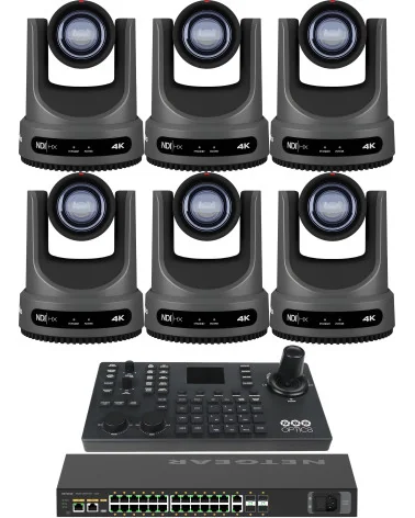 PTZOptics Move 4K 12x 6 Full Bundle | Kit 6x PTZ Caméra 12x Zoom + PTZOptics SUPERJOY Contrôleur + Netgear AV Line Switch