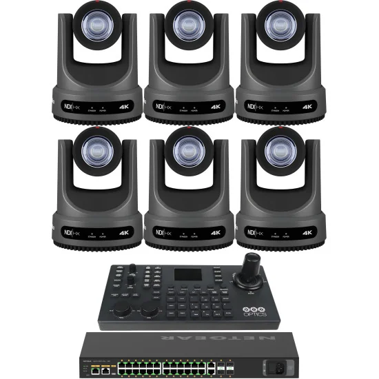 PTZOptics Move 4K 20x 6 Full Bundle | Kit 6x PTZ Caméra 20x Zoom + PTZOptics SUPERJOY Contrôleur + Netgear AV Line Switch