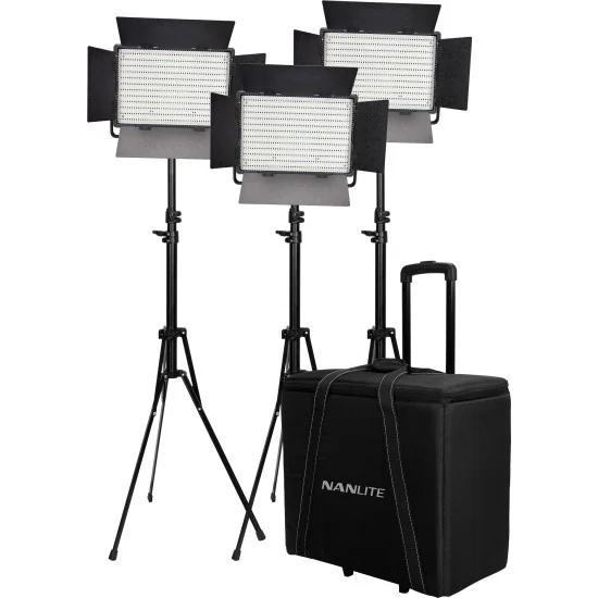 Nanlite 1200DSA 3 Light Kit | Daylight LED Panel Set, 3x 72W, 5600K, DMX, V-Mount, Trolley Case & Light Stand