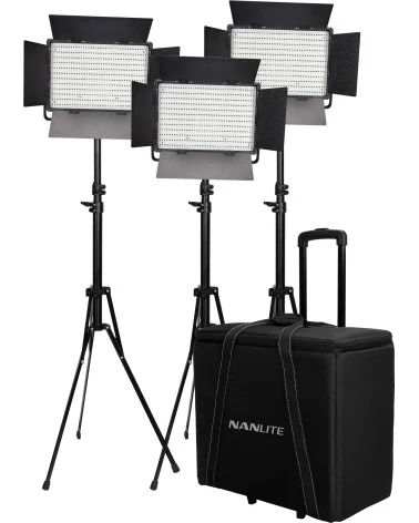 Nanlite 1200DSA 3 Light Kit | Daylight LED Panel Set, 3x 72W, 5600K, DMX, V-Mount, Trolley Case & Light Stand