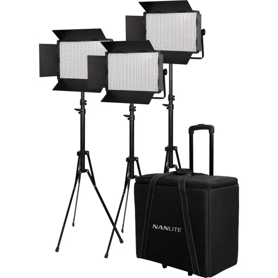 Nanlite 1200DSA 3 Light Kit | Daylight LED Panel Set, 3x 72W, 5600K, DMX, V-Mount, Trolley Case & Light Stand