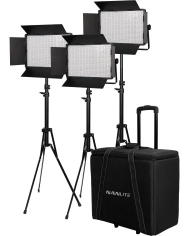 Nanlite 1200DSA 3 Light Kit | Daylight LED Panel Set, 3x 72W, 5600K, DMX, V-Mount, Trolley Case & Light Stand