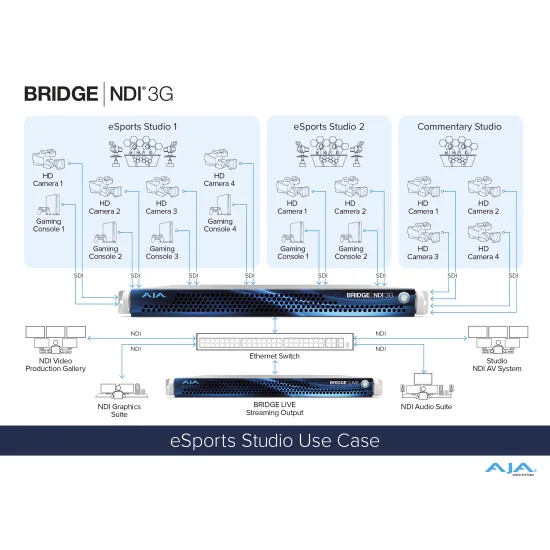 AJA Bridge NDI 3G | Convertisseur bidirectionnel 16 canaux SDI vers NDI / NDI vers SDI