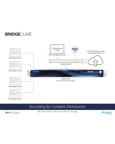 AJA Bridge Live 12G | Encodeur, décodeur, transcodeur, NDI, IP Streaming, SDI 4 canaux