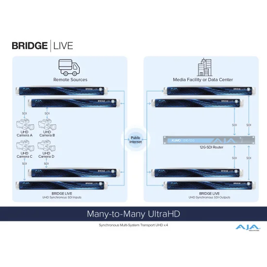 AJA Bridge Live 12G | Encodeur, décodeur, transcodeur, NDI, IP Streaming, SDI 4 canaux