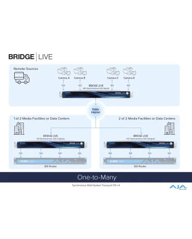 AJA Bridge Live 12G | Encodeur, décodeur, transcodeur, NDI, IP Streaming, SDI 4 canaux