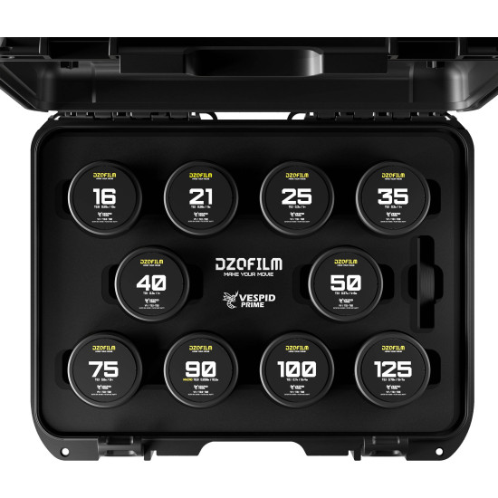 DZOFilm Vespid Prime 10-Lens Kit (16 T2.8 + 21/25/35/40/50/75/100/125 T2.1 + Macro 90) PL EF | Full Frame Cine Lenses