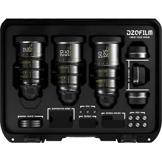 DZOFilm Pictor Zoom 3-Lens Kit (12-25/20-55/50-125 T2.8) Black PL & EF Mount (S35) | Objectifs Cinéma parfocaux Super 35mm