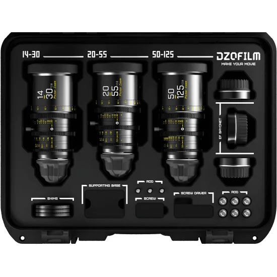 DZOFilm Pictor Zoom 3-Lens Kit (14-30/20-55/50-125 T2.8) Black PL & EF Mount (S35) | Parfocal Cine Lenses for Super 35mm