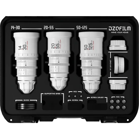 DZOFilm Pictor Zoom 3-Lens Kit (14-30/20-55/50-125 T2.8) White PL & EF Mount (S35) | Objectifs Cinéma parfocaux Super 35mm