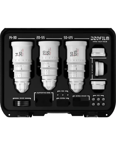 DZOFilm Pictor Zoom 3-Lens Kit (14-30/20-55/50-125 T2.8) White PL & EF Mount (S35) | Objectifs Cinéma parfocaux Super 35mm