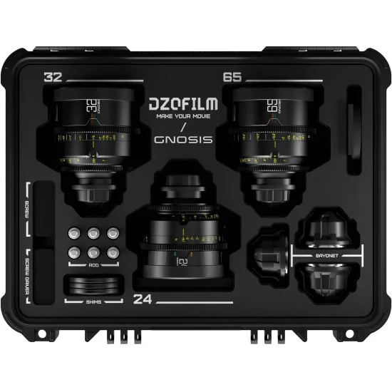 DZOFilm Gnosis Macro 3-Lens Kit (Macro 24/32/65 T2.8) LPL/PL & EF Mount (VV/FF) | Full Frame Cine Lenses