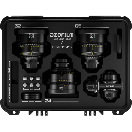DZOFilm Gnosis Macro 3-Lens Kit (Macro 24/32/65 T2.8) LPL/PL & EF Mount (VV/FF) | Objectifs Cinéma Plein format