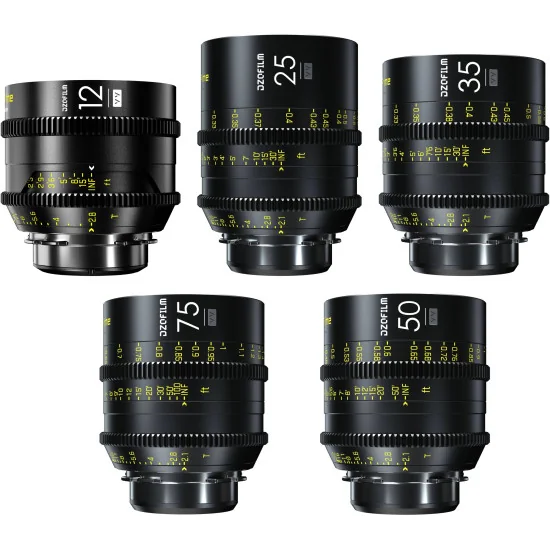 DZOFilm Vespid Prime 5-Lens Kit (12mm/25mm/35mm/50mm/75mm T2.1) PL & EF Mount (VV/FF)