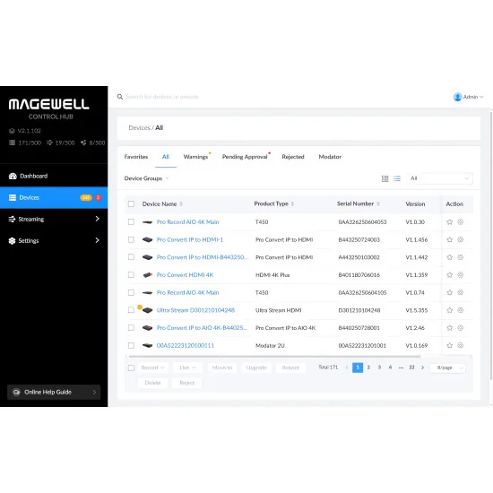 Magewell Control Hub Lite Logiciel de gestion des appareils