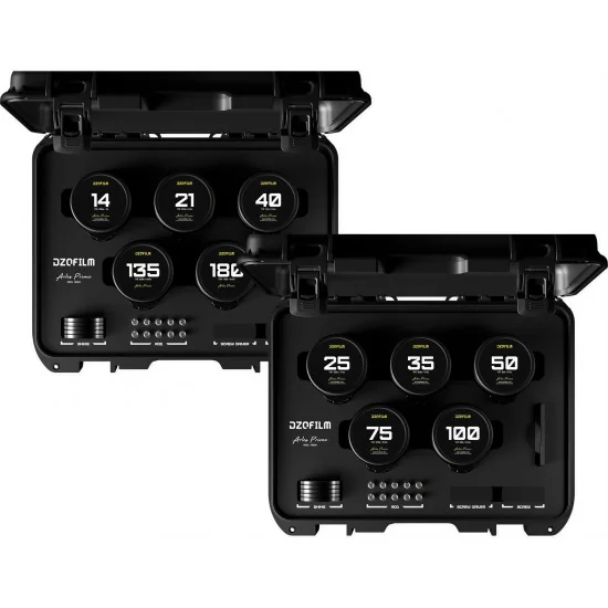 DZOFilm Arles 10-Lens Kit 14/21/25/35/40/50/75/100/135/180mm FF/VV Prime Cine Lens PL Mount
