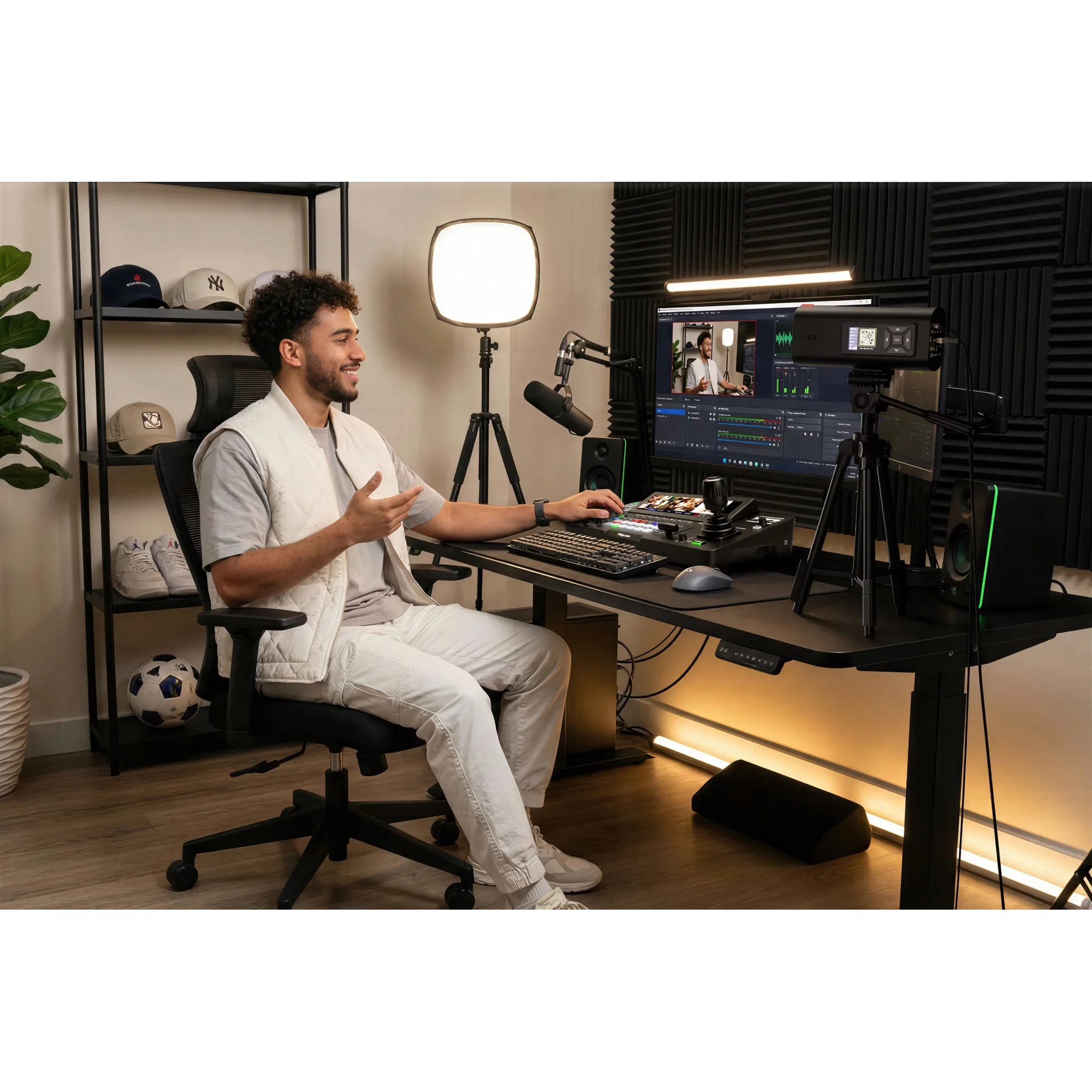 Telycam Mix One Mélangeur Vidéo & Contrôleur PTZ dans un studio de podcast vidéo