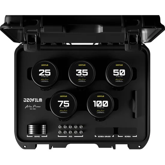 DZOFilm Arles 5-Lens Kit 25/35/50/75/100mm T1.4 FF/VV Prime Cine Lens PL Mount (metric)