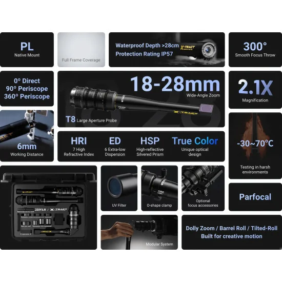 DZOFilm X-Tract 18-28mm T8 FF Probe Zoom Lens (360° Periscope) PL Mount