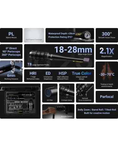 DZOFilm X-Tract 18-28mm T8 FF Probe Zoom Lens (360° Periscope) PL Mount