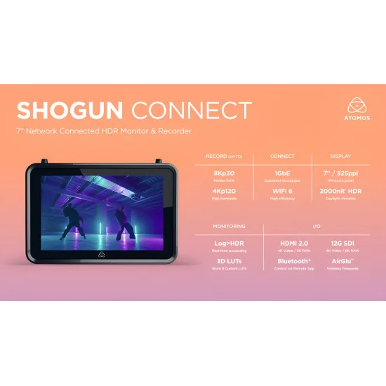 Atomos Shogun Connect | 8K Recorder Monitor 7", Streaming Encoder HDMI SDI