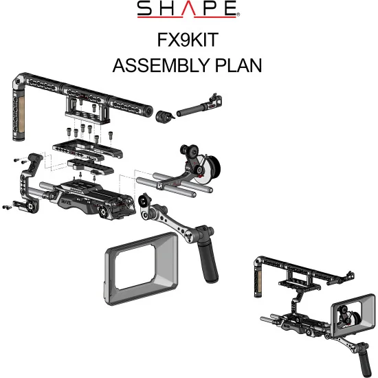 SHAPE Sony FX9 Kit FX9KIT | Crosse d’épaule, Poignée Supérieure, Matte Box et Follow Focus