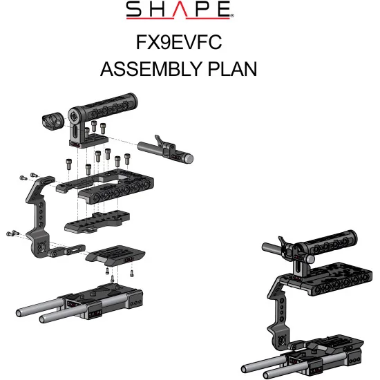 SHAPE Sony FX9 Cage Handle EVF Mount FX9EVFC | Plaque de base, Système Rod & Poignée Supérieure