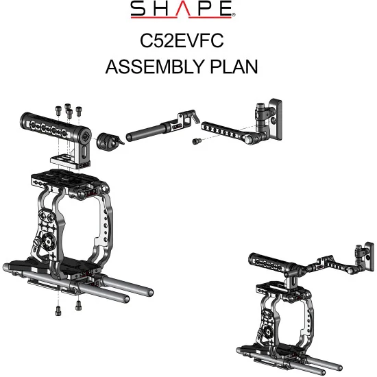 SHAPE Canon C500 Mark II, C300 Mark III Cage Kit C52EVFC | Cage Camera, Poignée Supérieure & Support EVF