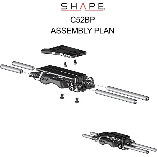 SHAPE Canon C500 Mark II, C300 Mark III V-Lock Quick Release C52BP | Baseplate & Rod System