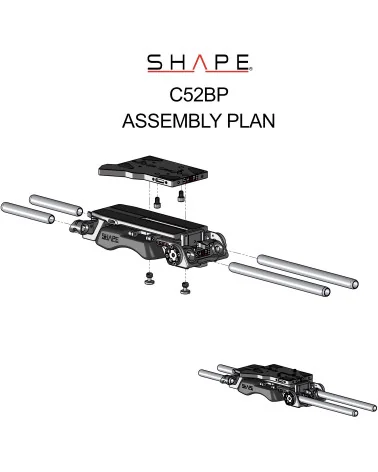 SHAPE Canon C500 Mark II, C300 Mark III V-Lock Quick Release C52BP | Baseplate & Rod System