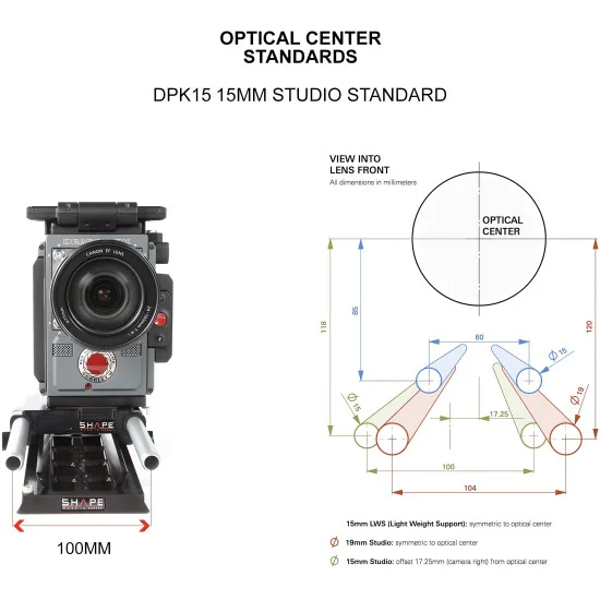 SHAPE Bridge Plate 15mm Sudio ARRI Standard & 12in Dovetail Plate DPK15 | Baseplate