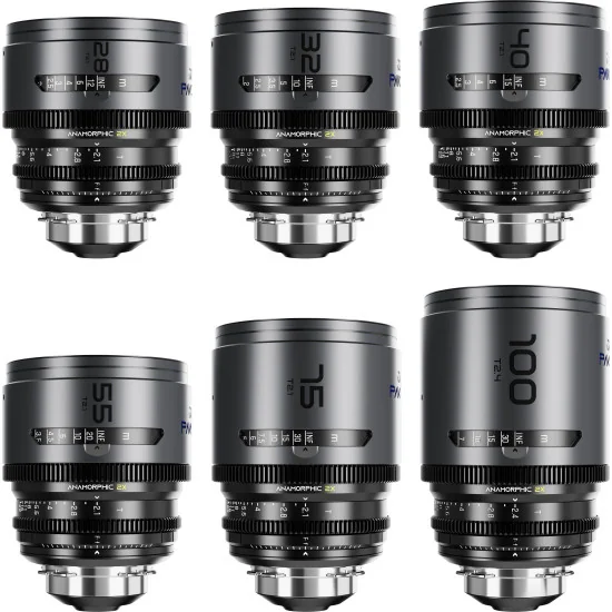 DZOFilm Pavo 2x Anamorphic 6-Lens Kit (28/32/40/55/75/100mm T2.1/T2.4) PL Mount (S35) Blue