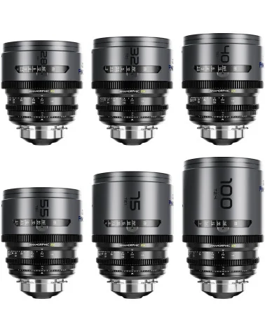 DZOFilm Pavo 2x Anamorphic 6-Lens Kit (28/32/40/55/75/100mm T2.1/T2.4) PL Mount (S35) Blue