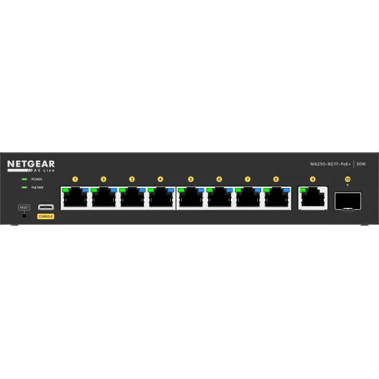 Netgear M4250-9G1F-PoE+ (GSM4210PD-100EUS) | AV Line Managed Switch, 8x1G PoE+ 110W, 1x1G, 1xSFP