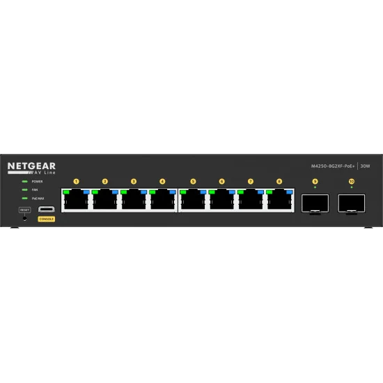 Netgear M4250-8G2XF-PoE+ (GSM4210PX-100EUS) | AV Line Managed Switch, 8x1G PoE+ 220W, 2xSFP+