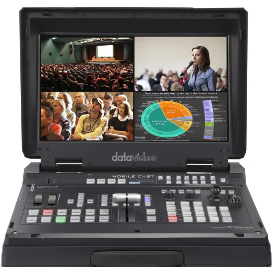 Datavideo HS-1600T MARK II | 4-Channel Streaming Video Mixer, HDBaseT, HDMI, XLR, 17.3" Screen