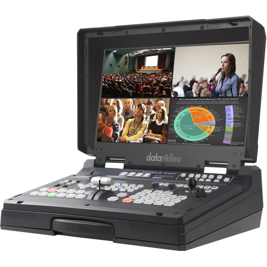 Datavideo HS-1600T MARK II | 4-Channel Streaming Video Mixer, HDBaseT, HDMI, XLR, 17.3" Screen