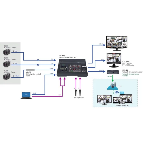 Datavideo SE-650 | Mélangeur vidéo à 4 canaux, SDI, HDMI, TRS