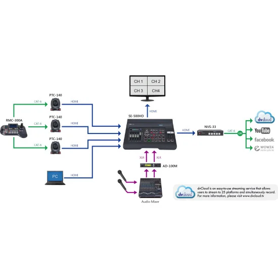 Datavideo SE-500HD | 4-Channel Switcher, Video Mixer, HDMI, TRS