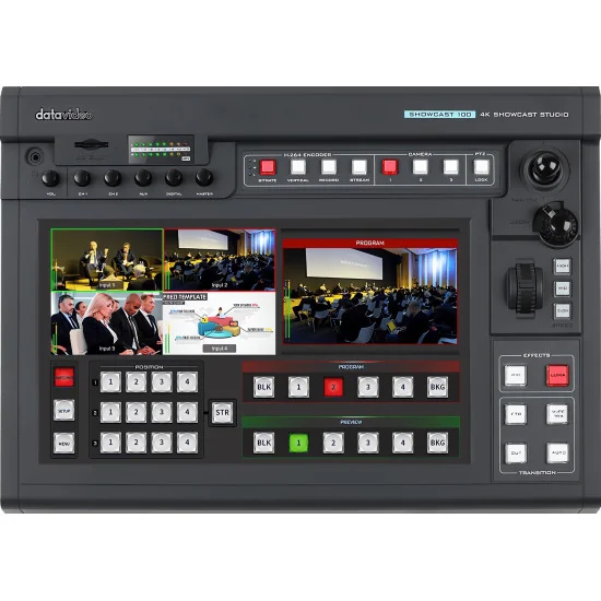 Datavideo SHOWCAST 100 | 4-Channel 4K Streaming Video Mixer, HDMI, XLR, 14" Screen