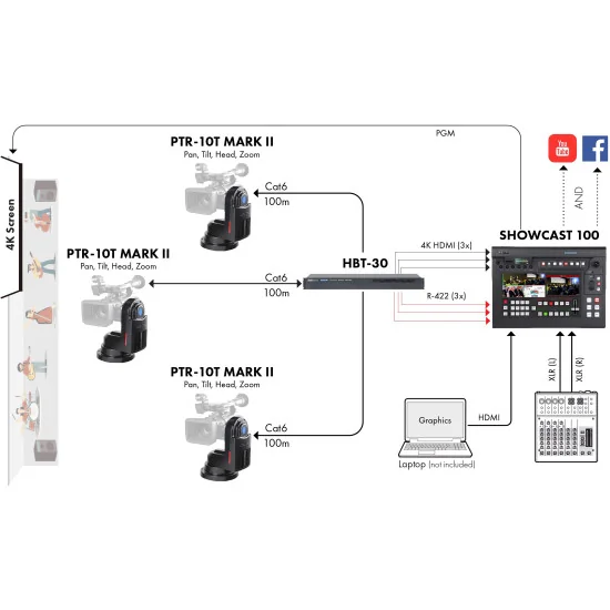 Datavideo SHOWCAST 100 | 4-Channel 4K Streaming Video Mixer, HDMI, XLR, 14" Screen