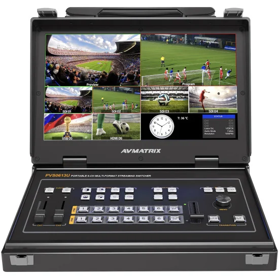 AVMATRIX PVS0613U | 6-Channel Streaming Video Mixer, SDI, HDMI, USB, 13.3" Screen